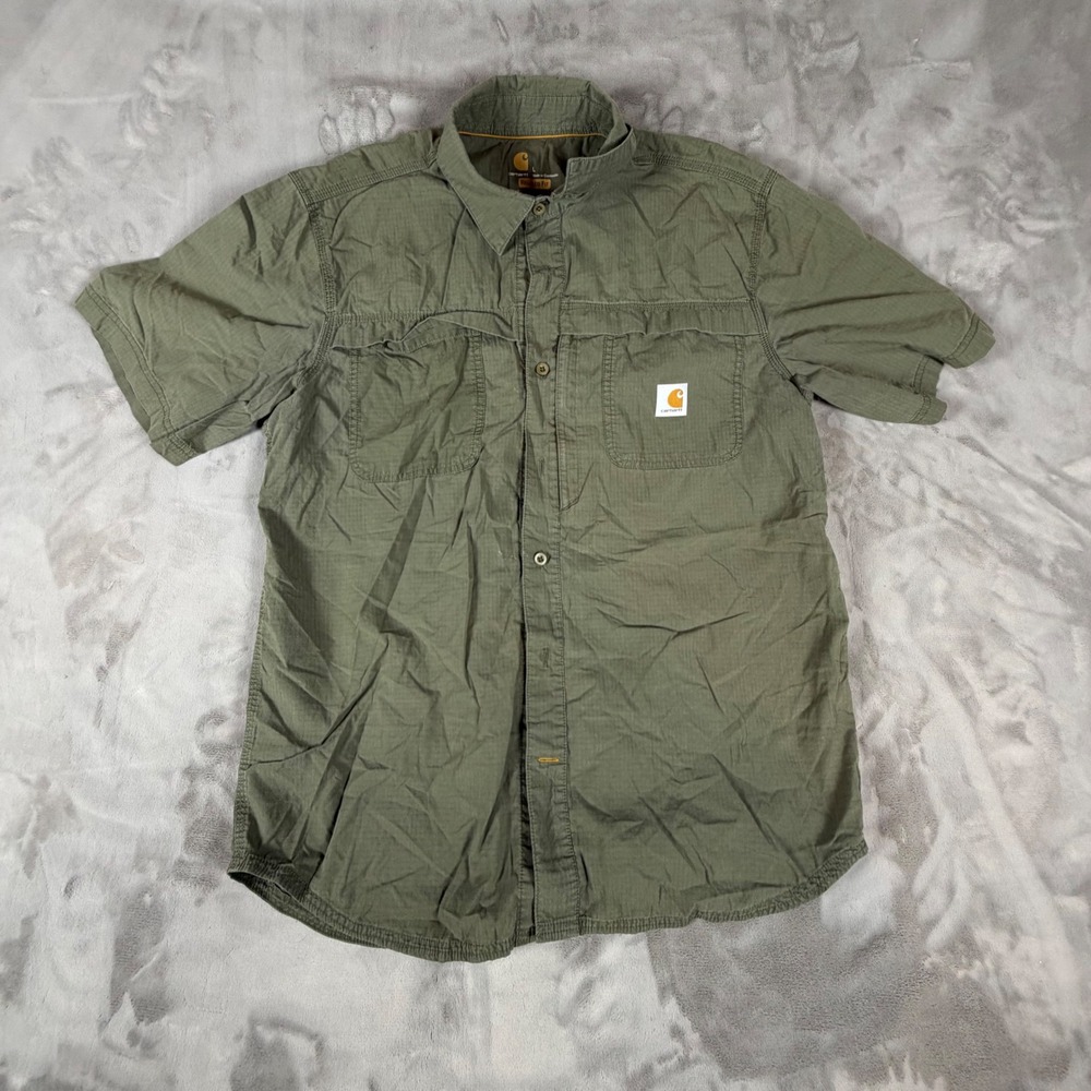 Carhartt Force Mens Relaxed Fit Ripstop Short Sleeve Work Shirt Olive Green L